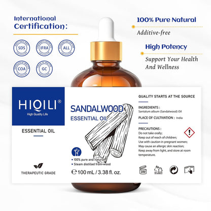 HIQILI Sandelholz Ätherisches Öl – Lang anhaltender Duft für Parfüm, Diffuser, Seifen- & Kerzenherstellung – 100 ml