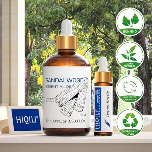 HIQILI Sandelholz Ätherisches Öl – Lang anhaltender Duft für Parfüm, Diffuser, Seifen- & Kerzenherstellung – 100 ml