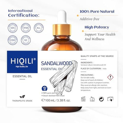 HIQILI Sandelholz Ätherisches Öl – Lang anhaltender Duft für Parfüm, Diffuser, Seifen- & Kerzenherstellung – 100 ml