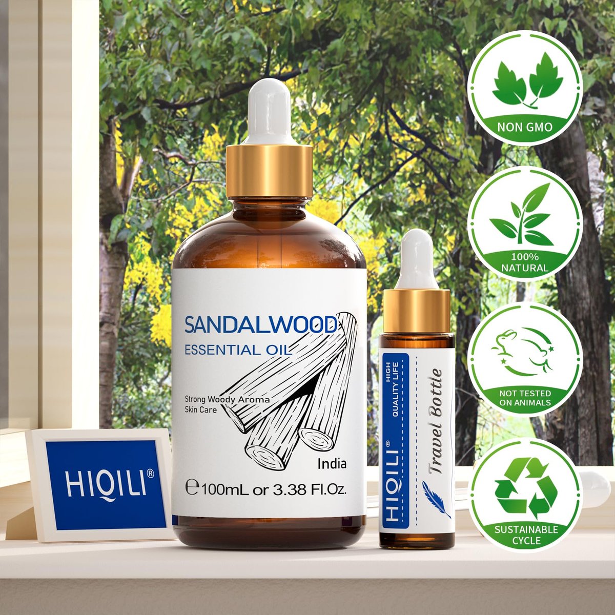 HIQILI Sandelholz Ätherisches Öl – Lang anhaltender Duft für Parfüm, Diffuser, Seifen- & Kerzenherstellung – 100 ml