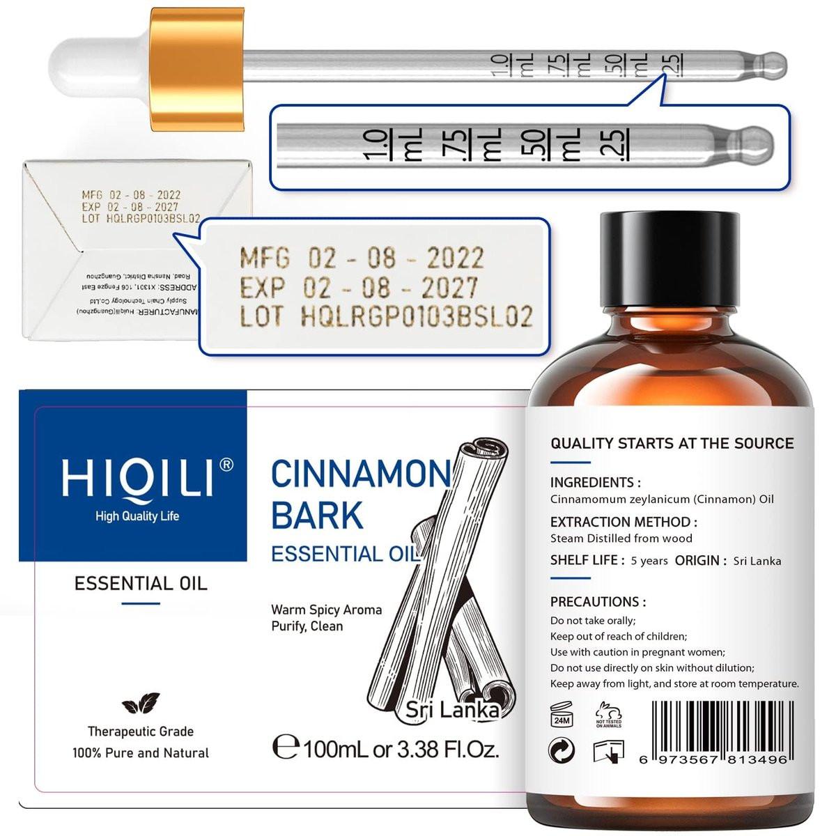 HIQILI Zimt ätherisches Öl 100% rein natürlich – 100 ml für Diffuser, Aromatherapie, Garten & Küche – Indoor & Outdoor