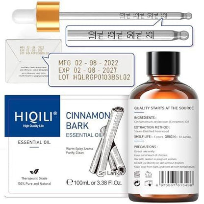 HIQILI Zimt ätherisches Öl 100% rein natürlich – 100 ml für Diffuser, Aromatherapie, Garten & Küche – Indoor & Outdoor