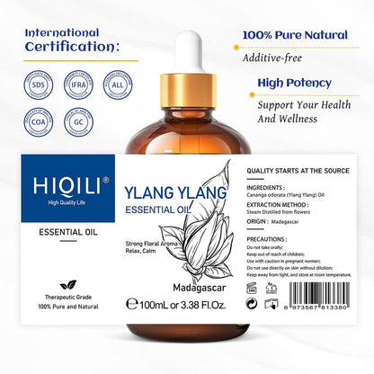 HIQILI Ylang-Ylang ätherisches Öl, langanhaltender Duft für Diffuser, Parfüms, Aromatherapie, DIY - 100 ml