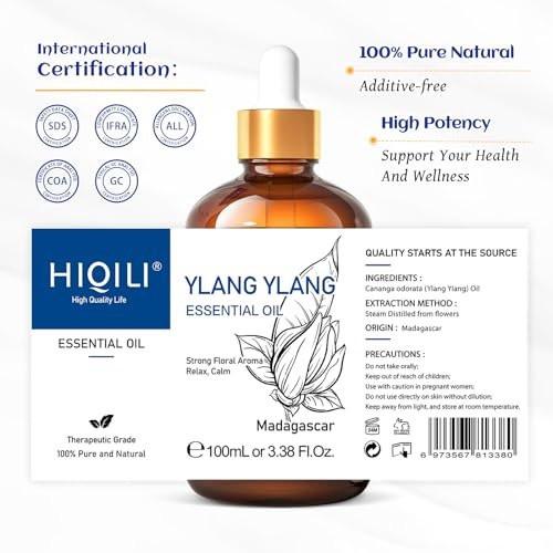HIQILI Ylang-Ylang ätherisches Öl, langanhaltender Duft für Diffuser, Parfüms, Aromatherapie, DIY - 100 ml
