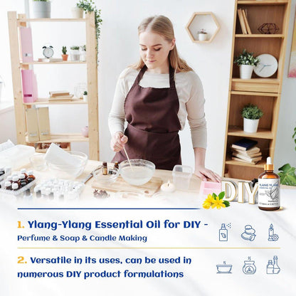 HIQILI Ylang-Ylang ätherisches Öl, langanhaltender Duft für Diffuser, Parfüms, Aromatherapie, DIY - 100 ml