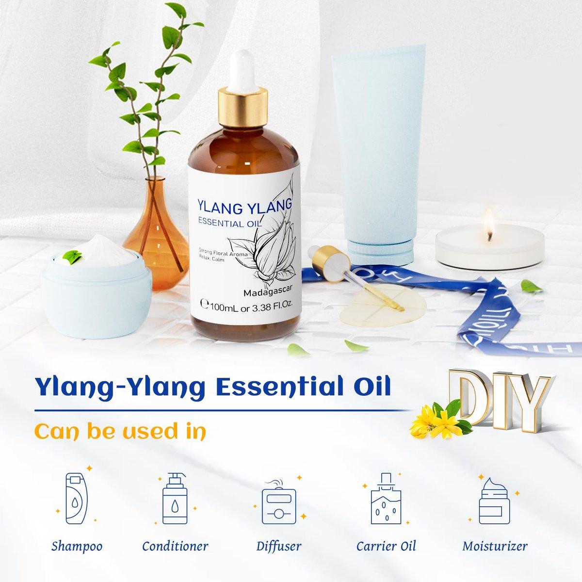 HIQILI Ylang-Ylang ätherisches Öl, langanhaltender Duft für Diffuser, Parfüms, Aromatherapie, DIY - 100 ml