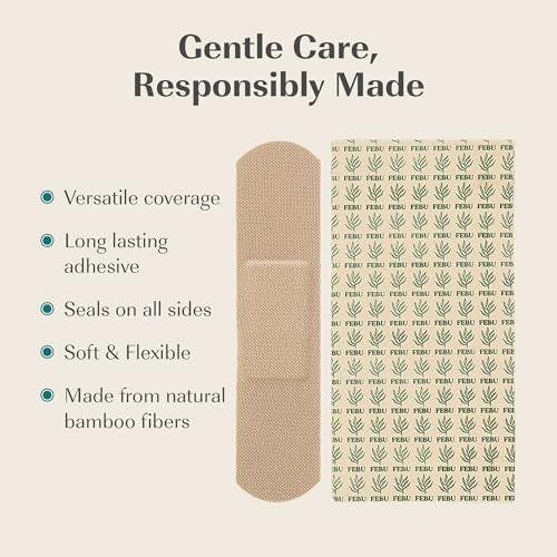 FEBU Eco-Friendly Bamboo-Faser Pflaster | PFAS-freie, flexible Stoffpflaster | Hypoallergene Wundversorgung | 75 Stück bunt gemischt