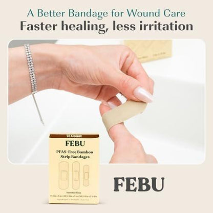 FEBU Ökologische Große Bambus-Bandagen | PFAS-freie Pflaster für Schürfwunden & Schnitte | Flexibler Stoffverband | Vollständig kompostierbar, Latexfrei | 20 Stück Groß