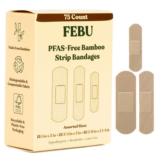 FEBU Eco-Friendly Bamboo-Faser Pflaster | PFAS-freie, flexible Stoffpflaster | Hypoallergene Wundversorgung | 75 Stück bunt gemischt