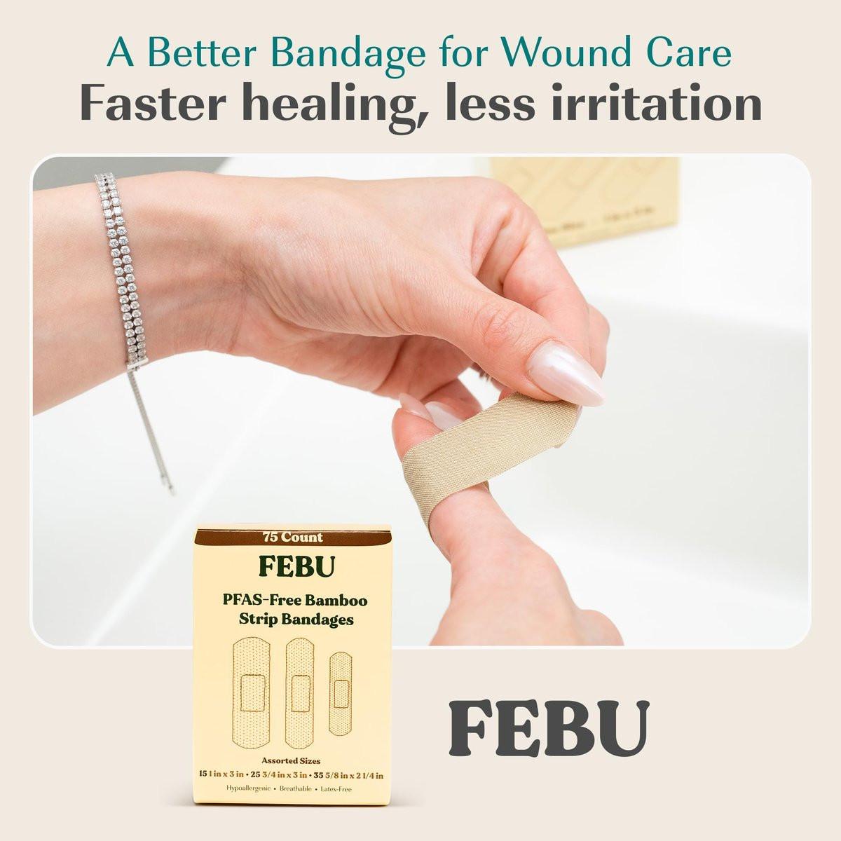 FEBU Eco-Friendly Bamboo-Faser Pflaster | PFAS-freie, flexible Stoffpflaster | Hypoallergene Wundversorgung | 75 Stück bunt gemischt