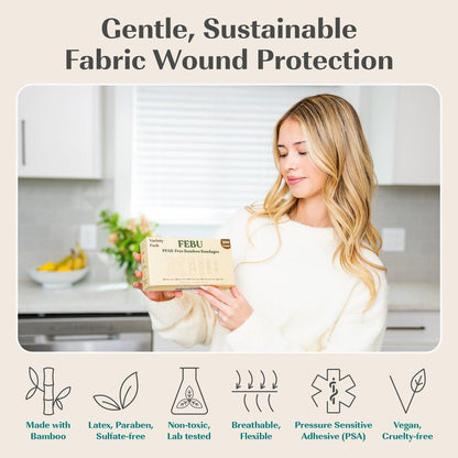 FEBU Eco-Friendly Bamboo-Faser Pflaster | PFAS-freie, flexible Stoffpflaster | Hypoallergene Wundversorgung | 75 Stück bunt gemischt