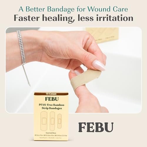 FEBU Bambus-Faser-Pflaster | PFAS-freie, flexible Stoffpflaster | Latexfreie, natürliche, hypoallergene Pflaster für Schrammen, Schnitte & Erste Hilfe | 1 Zoll x 3 Zoll | 100er Pack