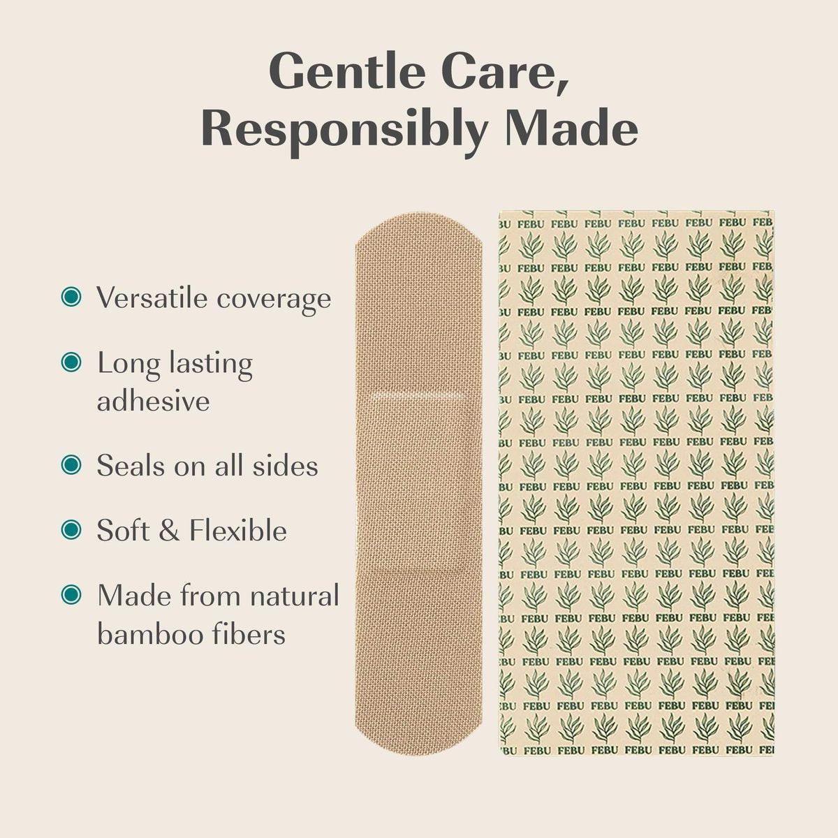 FEBU Eco-Friendly Bamboo-Faser Pflaster | PFAS-freie, flexible Stoffpflaster | Hypoallergene Wundversorgung | 75 Stück bunt gemischt