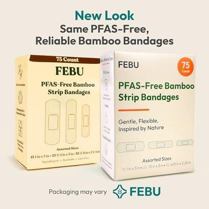 FEBU Eco-Friendly Bamboo-Faser Pflaster | PFAS-freie, flexible Stoffpflaster | Hypoallergene Wundversorgung | 75 Stück bunt gemischt