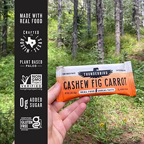 Thunderbird Real Food Energy Bars – Cashew Feige Karotte, 1,7 oz, Frucht- & Nuss-Riegel, ohne Zuckerzusatz, glutenfrei, 12er-Pack