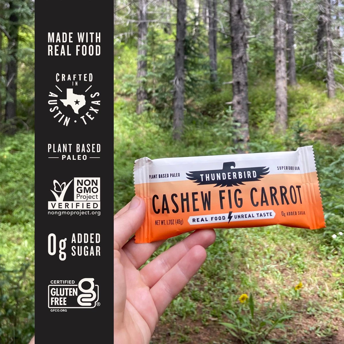 Thunderbird Real Food Energy Bars – Cashew Feige Karotte, 1,7 oz, Frucht- & Nuss-Riegel, ohne Zuckerzusatz, glutenfrei, 12er-Pack