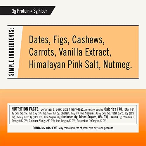 Thunderbird Real Food Energy Bars – Cashew Feige Karotte, 1,7 oz, Frucht- & Nuss-Riegel, ohne Zuckerzusatz, glutenfrei, 12er-Pack
