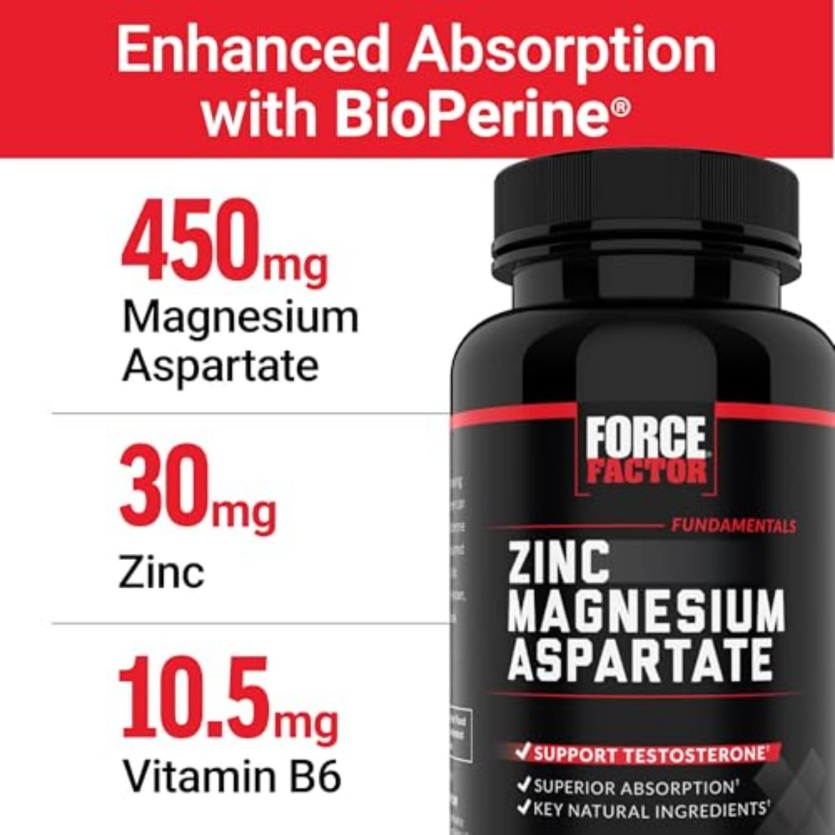 Force Factor Zink-Magnesium-Aspartat – Nahrungsergänzungsmittel für Muskelregeneration, Leistung, besseren Schlaf & Immunsystem, 60 Tabletten