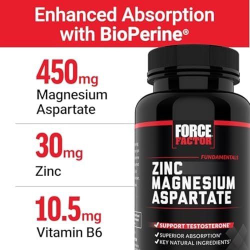 Force Factor Zink-Magnesium-Aspartat – Nahrungsergänzungsmittel für Muskelregeneration, Leistung, besseren Schlaf & Immunsystem, 60 Tabletten