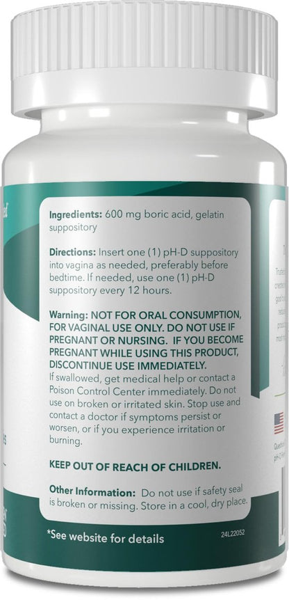 pH-D Feminine Health Support - Borsäure-Starterpaket: 12 Vaginalzäpfchen + 3 Applikatoren