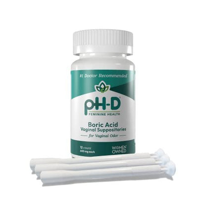 pH-D Feminine Health Support - Borsäure-Starterpaket: 12 Vaginalzäpfchen + 3 Applikatoren