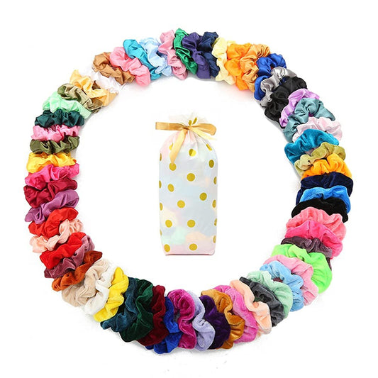 60 Stück Samt- und Satin-Scrunchies für Mädchen und Frauen – Seidige elastische Haargummis mit Geschenkbeutel