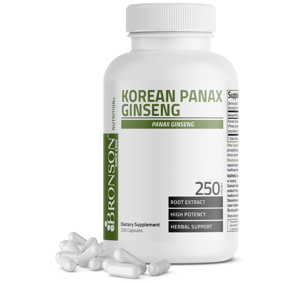Bronson Korean Panax Ginseng – Für Energie, Ausdauer, Vitalität, Gedächtnis und geistige Leistungsfähigkeit, 250 Kapseln