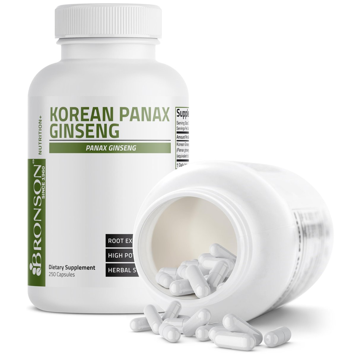 Bronson Korean Panax Ginseng – Für Energie, Ausdauer, Vitalität, Gedächtnis und geistige Leistungsfähigkeit, 250 Kapseln