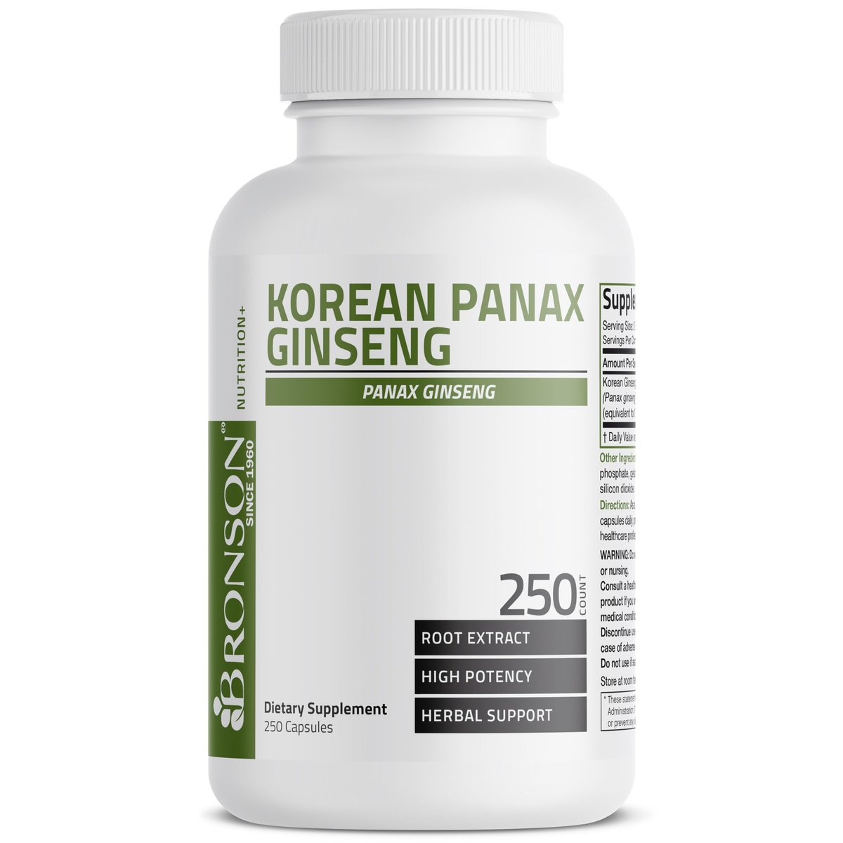 Bronson Korean Panax Ginseng – Für Energie, Ausdauer, Vitalität, Gedächtnis und geistige Leistungsfähigkeit, 250 Kapseln