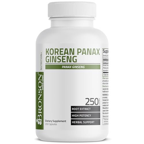 Bronson Korean Panax Ginseng – Für Energie, Ausdauer, Vitalität, Gedächtnis und geistige Leistungsfähigkeit, 250 Kapseln