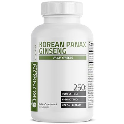 Bronson Korean Panax Ginseng – Für Energie, Ausdauer, Vitalität, Gedächtnis und geistige Leistungsfähigkeit, 250 Kapseln