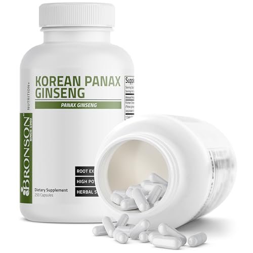 Bronson Korean Panax Ginseng – Für Energie, Ausdauer, Vitalität, Gedächtnis und geistige Leistungsfähigkeit, 250 Kapseln