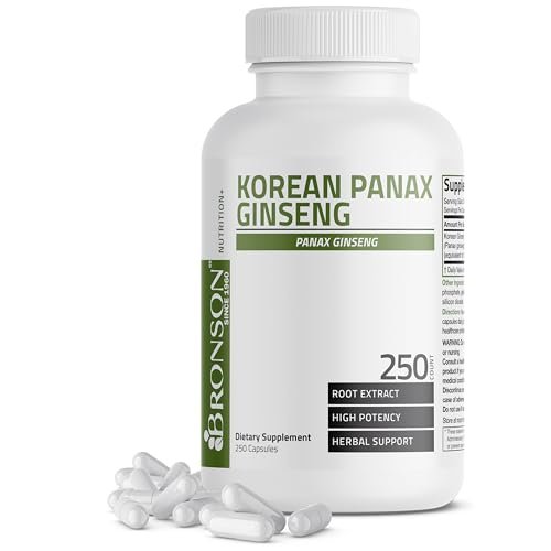Bronson Korean Panax Ginseng – Für Energie, Ausdauer, Vitalität, Gedächtnis und geistige Leistungsfähigkeit, 250 Kapseln