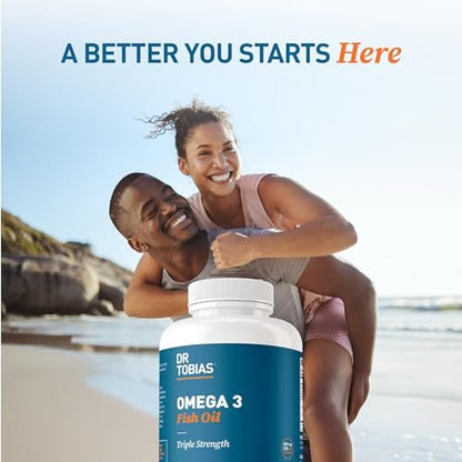 Dr. Tobias Omega 3 Fischöl 2000mg Dreifachstärke mit 800mg EPA und 600mg DHA pro Portion | Omega-3 Kapseln für Herz, Gehirn und Immunsystem – 90 Weichkapseln (45 Portionen)