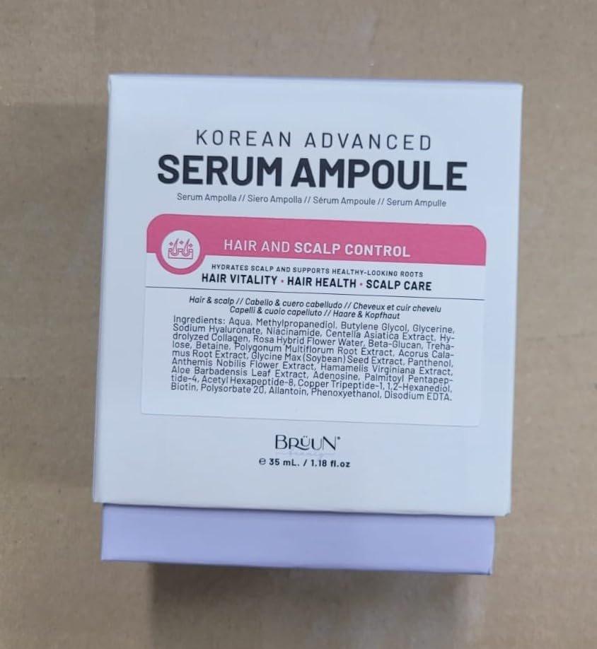 BRÜUN HS - Kontroll-Haar- und Kopfhaut-Ampullen-Serum – Koreanischer Serum-Booster für das Haarwachstum ohne Dermapen, 1,18 fl.oz