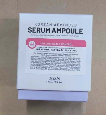 BRÜUN HS - Kontroll-Haar- und Kopfhaut-Ampullen-Serum – Koreanischer Serum-Booster für das Haarwachstum ohne Dermapen, 1,18 fl.oz