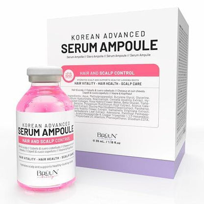 BRÜUN HS - Kontroll-Haar- und Kopfhaut-Ampullen-Serum – Koreanischer Serum-Booster für das Haarwachstum ohne Dermapen, 1,18 fl.oz