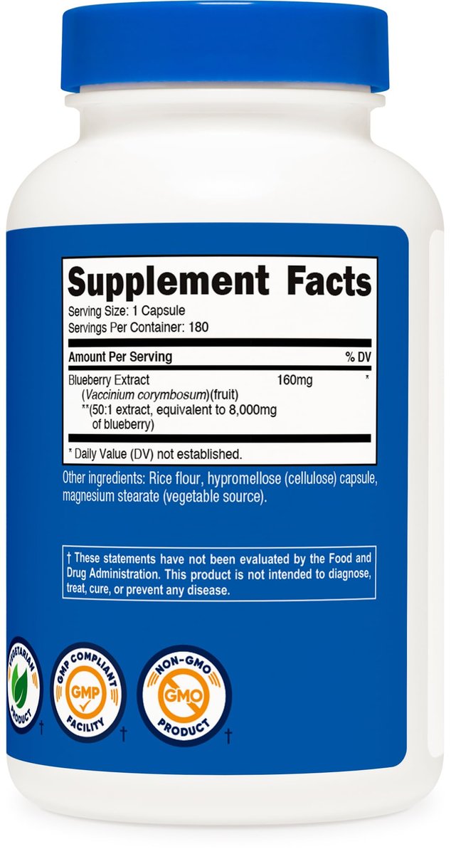 Nutricost Blaubeerextrakt 180 Kapseln, 180 Portionen pro Flasche – Vegetarisch, Glutenfrei und GVO-frei