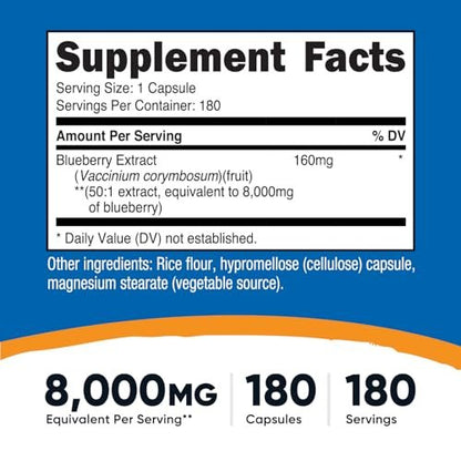 Nutricost Blaubeerextrakt 180 Kapseln, 180 Portionen pro Flasche – Vegetarisch, Glutenfrei und GVO-frei