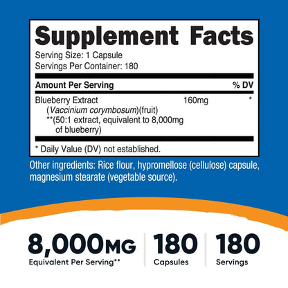 Nutricost Blaubeerextrakt 180 Kapseln, 180 Portionen pro Flasche – Vegetarisch, Glutenfrei und GVO-frei