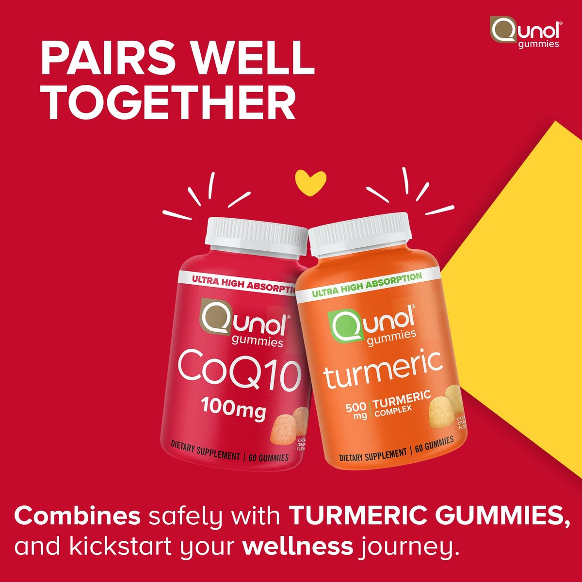 Qunol CoQ10 Gummis, 100 mg, leckere vegane Gummis zur Unterstützung der Herzgesundheit, glutenfrei, ultrahohe Absorption, 2-Monats-Vorrat (60 Stück, Packung mit 2)