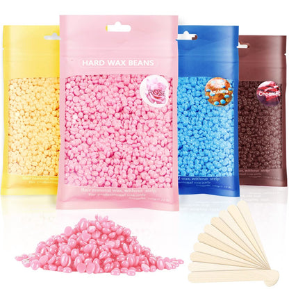 Professionelle Hartwachsperlen für Haarentfernung – 400g mit 10 Holzspateln für Ganzkörper, Brasilianisch, Bikini, Gesicht, Beine, Augenbrauen – Schmerzarm für Zuhause – Für Frauen und Männer