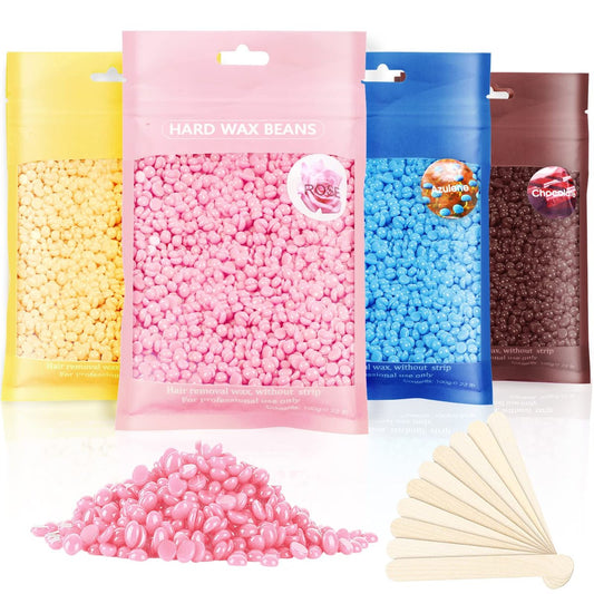 Professionelle Hartwachsperlen für Haarentfernung – 400g mit 10 Holzspateln für Ganzkörper, Brasilianisch, Bikini, Gesicht, Beine, Augenbrauen – Schmerzarm für Zuhause – Für Frauen und Männer