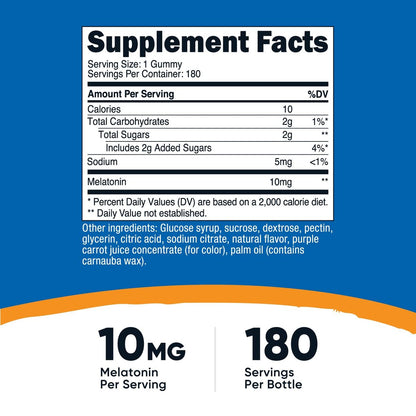 Nutricost Melatonin 10mg, 180 Gummis, Erdbeergeschmack - Glutenfrei, Nicht-GVO, Ohne Maissirup