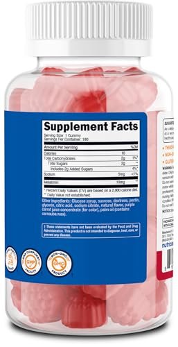 Nutricost Melatonin 10mg, 180 Gummis, Erdbeergeschmack - Glutenfrei, Nicht-GVO, Ohne Maissirup