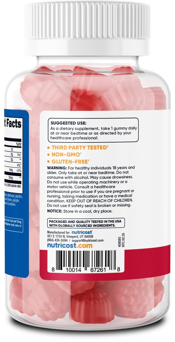 Nutricost Melatonin 10mg, 180 Gummis, Erdbeergeschmack - Glutenfrei, Nicht-GVO, Ohne Maissirup