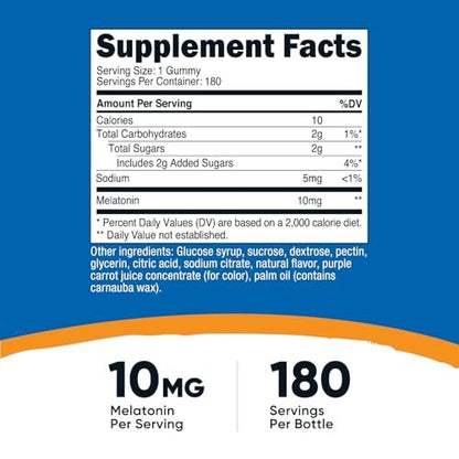 Nutricost Melatonin 10mg, 180 Gummis, Erdbeergeschmack - Glutenfrei, Nicht-GVO, Ohne Maissirup
