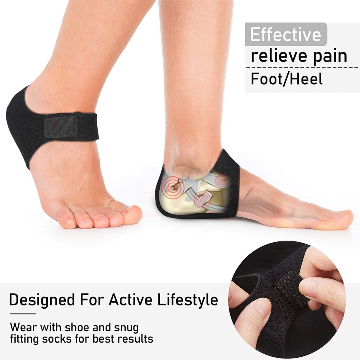 MIAYOHO Fersenschmerzen Gel-Polster – Fersenkissen für Plantarfasziitis, aktualisierte Version, für Damen und Herren (Schwarz, M 8.5-12 / W 10-13)