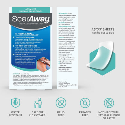 ScarAway Advanced Clear Silicone Scar Sheets - Medizinische Silikonpflaster (1,5" x 3") zur Narbenbehandlung und -prävention für chirurgische, Verbrennungs-, Körper-, hypertrophe und Keloidnarben, 10 klare Blätter