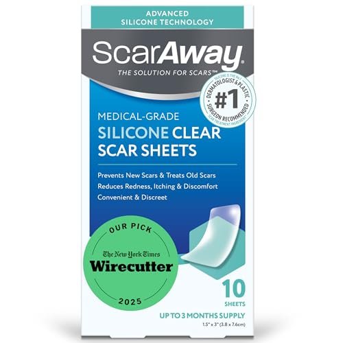 ScarAway Advanced Clear Silicone Scar Sheets - Medizinische Silikonpflaster (1,5" x 3") zur Narbenbehandlung und -prävention für chirurgische, Verbrennungs-, Körper-, hypertrophe und Keloidnarben, 10 klare Blätter